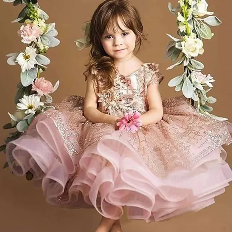 

Flower Girl Dresses Lace A-LINE Sleeveless V-neck Knee-Length Child Kids Wedding Bridesmaid Birthday Party First Communion Gown