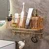 Bathroom Shelf No Drill Wall-Mounted Golden Iron Toiletries Storage Rack With Hook For Shampoo Shower Gel Organizer Shower Shelf 2