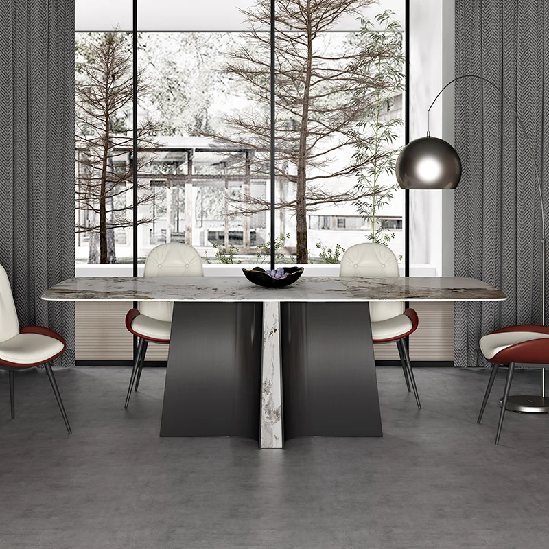

Italian minimalist Pandora bright faced rock table modern light luxury small family rectangular stainless steel household table