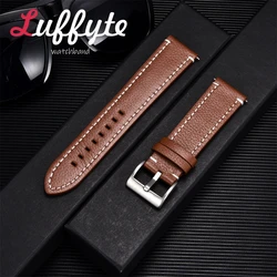 Lichee Pattern Genuine Leather Watch Strap with Pin Buckle - Elegant Casual Wristband Replacement - 22mm (Light Brown)