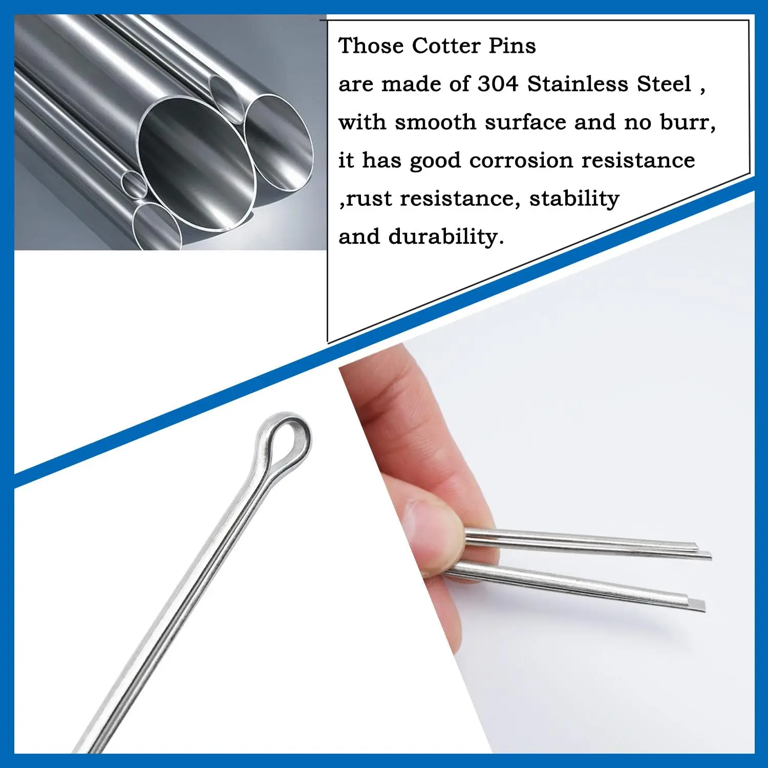 Stainless Steel Cotter Pin Kit 150/240 Pcs Split Pin Assortment Whistle U Fixings Assorted Sizes M1 M1.5 M2 M2.5 M3 M4 M5