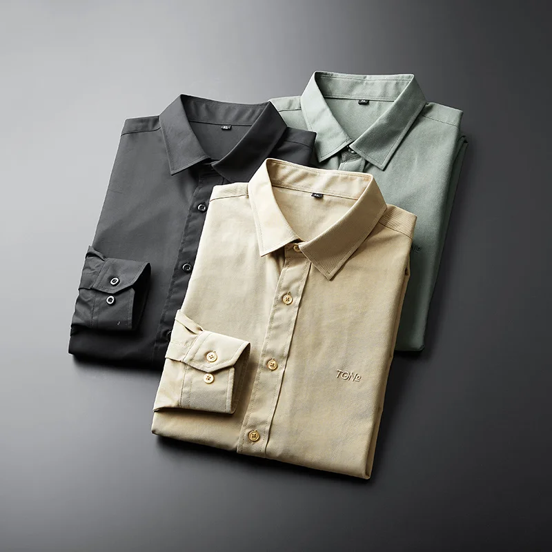 

Autumn Solid Color Casual Shirts Men Fashion Embroidery Loose Long Sleeve Luxury Business Shirt Plus Size Brand Clothing 6XL 7XL