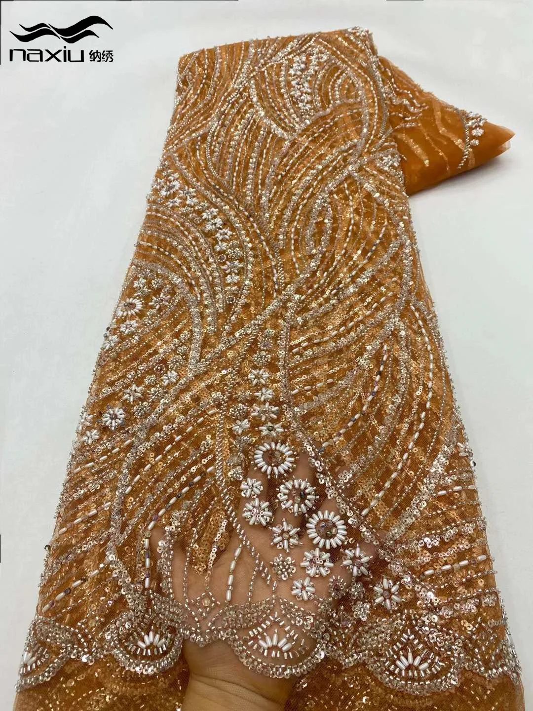 

Новейшая французская кружевная ткань Madison с 3D блестками, 2024, высококачественные бусины, нигерийская кружевная ткань для свадебного платья, пошив 5Y