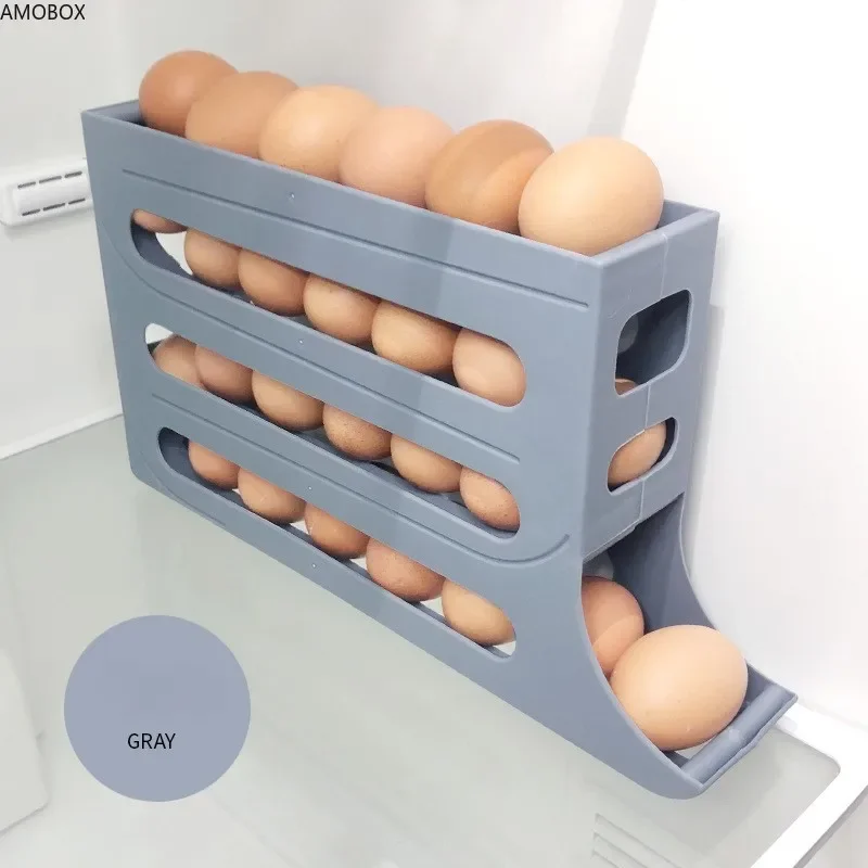 Portauova A Rotolamento Automatico Per Frigorifero – Dispenser Salvaspazio Con Coperchio Trasparente, 2 Pezzi, Per 12 Uova - 3