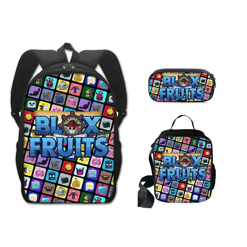 3 Pz-Set 2024 New Fashion Roblox Game Blox Fruits School Bag Zaino Borsa A Tracolla Singolo Strato Astuccio Studente Zaino