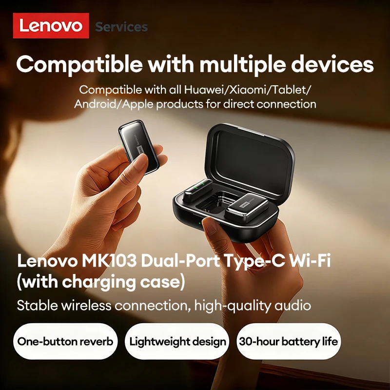 Lenovo Mk10 Wireless Lavalier Microphone Mini Small Discreet 48 Hour Operation W/ Case High Quality Audio Stable Transmission, Alina Gadgets