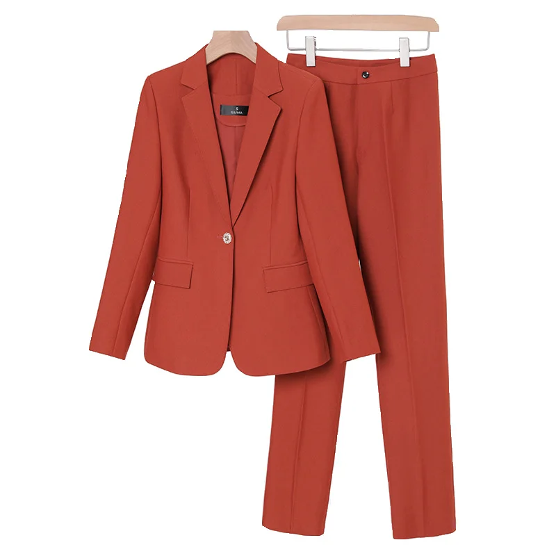 

High End Profession Sutis Women Temperament Fashion New Autumn Slim Long Sleeve Blazer And Pants Office Ladies Work Wear Blue