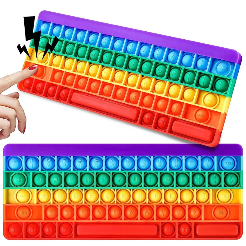 Rainbow Keyboard Quick Push Bubble Fidget Toy Anxiety Stress Reliever Funny Gifts For Kids Juguetes Antiestrés Para Niños rainbow push pops bubble fidget toys keychain its popite antistress sensory toy anti anxiety stress reliever toys kids wholesale
