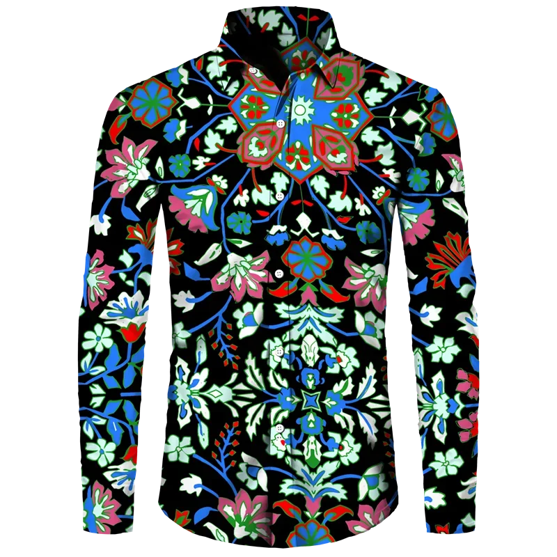 thumbnail image 1 of Camisa de moda para hombre, estampado 3D de flores de anacardo de cachemira, cuello vuelto, botones, manga larga, ropa de calle vintage para hombre y mujer, 1 of 5
