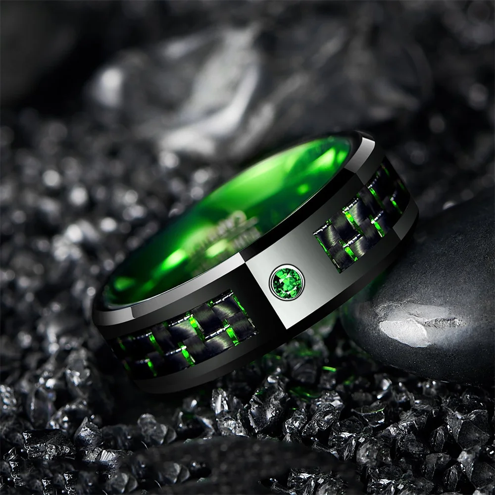 Mode Männer Edelstahl Keltischen Drachen Ringe Inlay Rot Blau Grün Carbon Faser Zirkon Ringe Für Männer Hochzeit Band Schmuck Geschenk – Detail 14