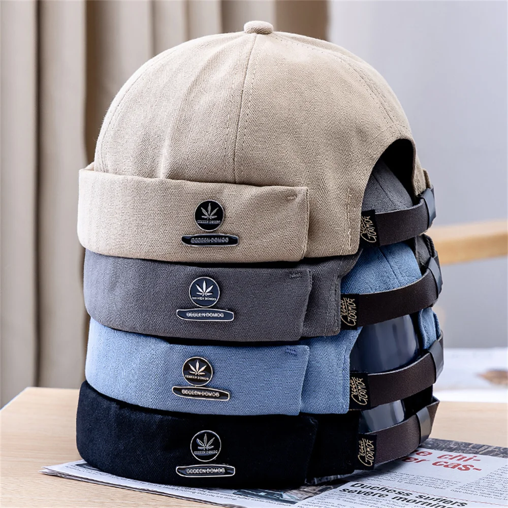 Fashion Men Docker Cap Skullcap Retro Sailor Cap Dome Melon