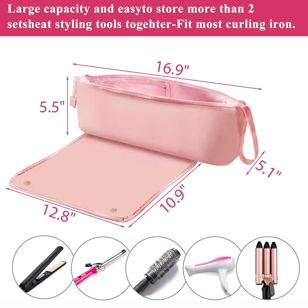 Haarwerkzeuge, Reisetasche und hitzebeständige Matte, 2-in-1-Organizer, Haar-Reiseetui für Lockenstab, Haarglätter, Haartrockner ﻿ – Detail 3