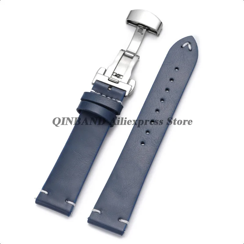 Stainless Steel Butterfly Clasp PU Leather Watchband - Soft Business Bracelet Strap in Black or Brown