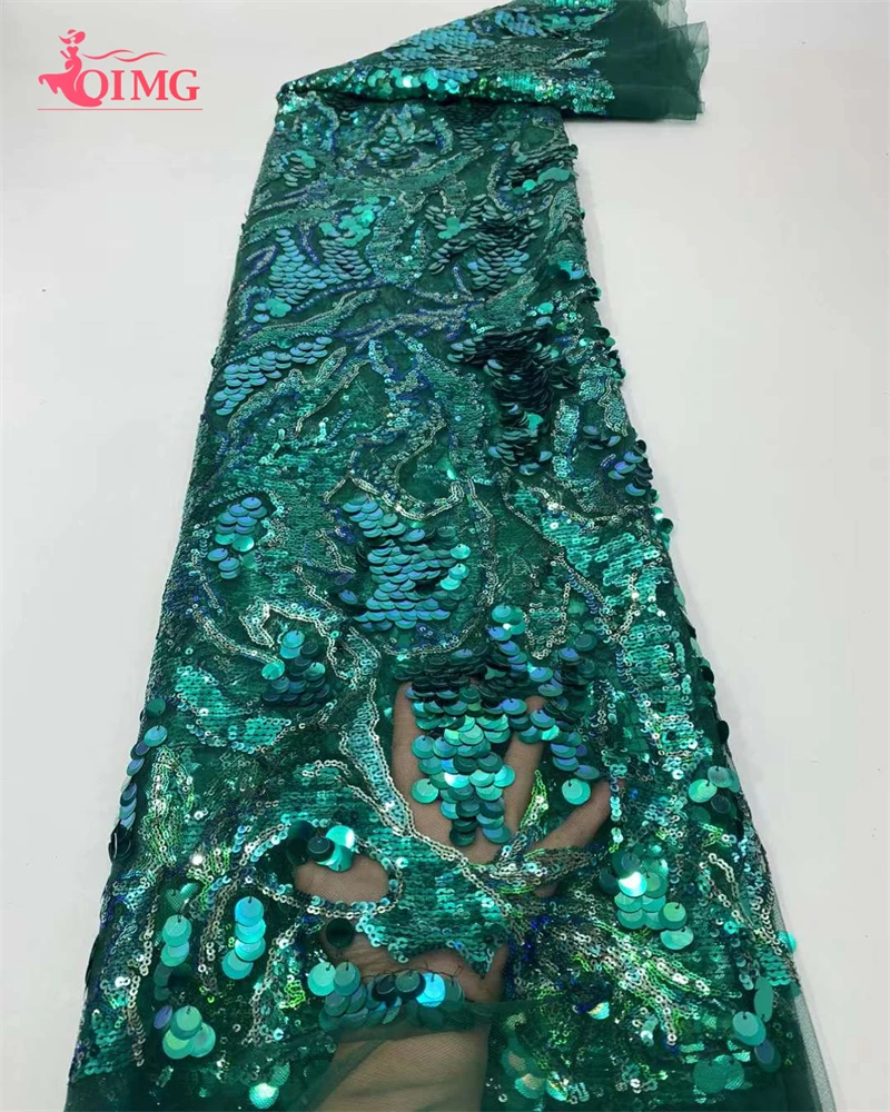 

OIMG latest green sequins African Lace Fabric 2023 High Quality Nigerian for Women Party Embroidery french Lace Fabric 5 Yards