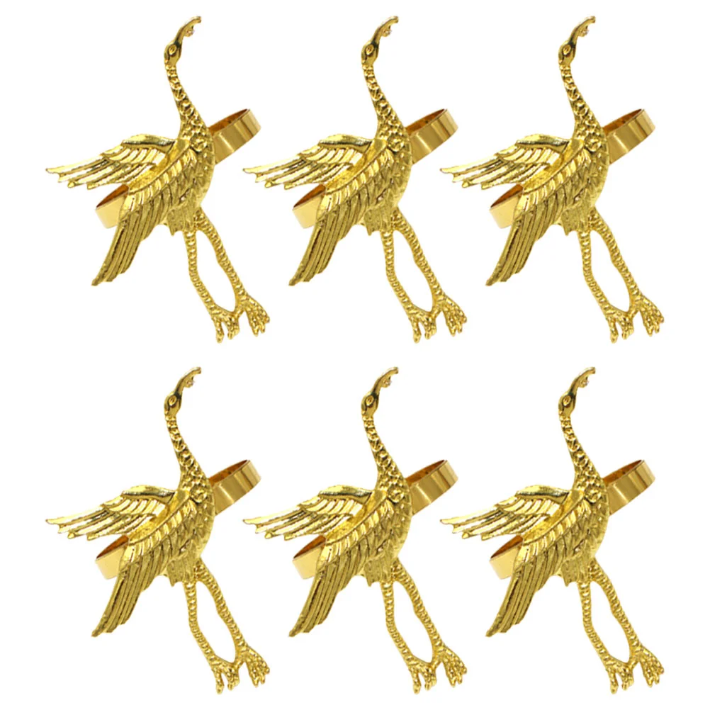 

6pcs Metal Crane Napkin Buckle Party Banquet Napkin Buckle For Dining Table