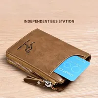 Cartera de cuero para hombre, Tarjetero con cremallera, monedero de lujo, monederos con protección RFID - Imagen 4