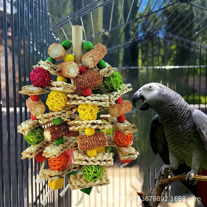 Parrot Toys Bird Toys Natural Corn Cob Bird Chew Products with Wooden Blocks