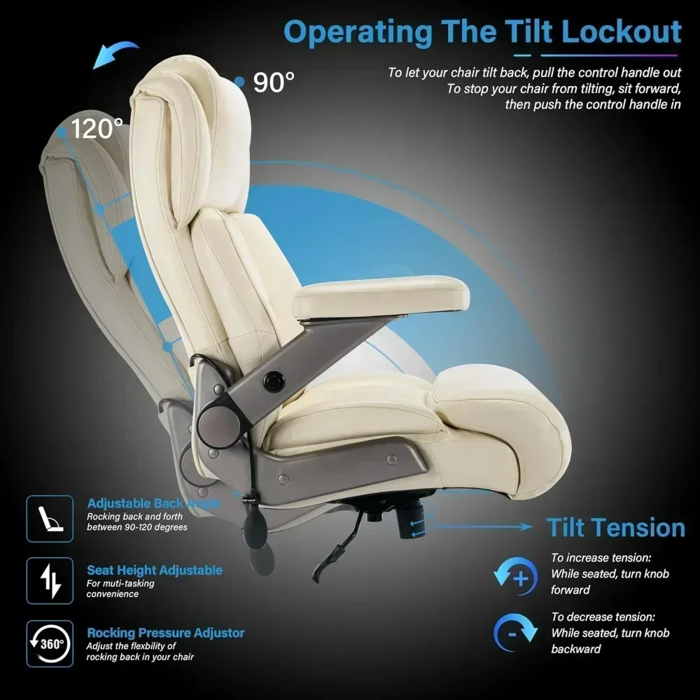 "heavy-duty 700lbs capacity office chair with adjustable lumbar support, 3d flip arms, and high back for large executive use"