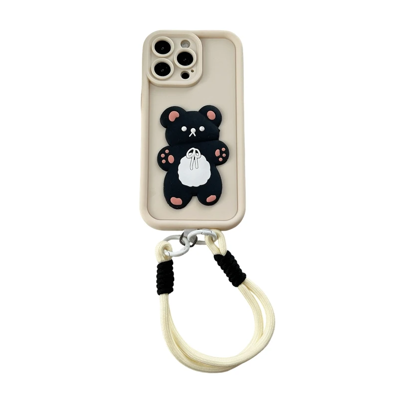 Stylish Bear Lanyard Phone Case with Detachable Strap