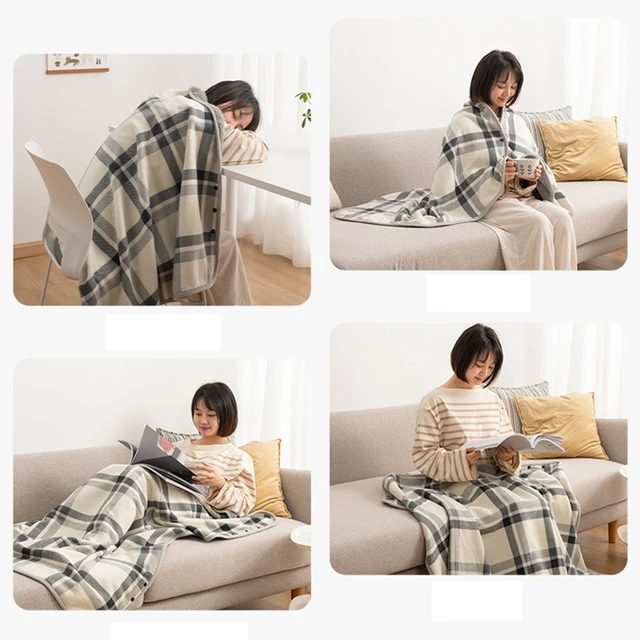 1pc Wearable Blankets Shawl Blanket Flannel Lazy Casual Office Blanket 5