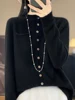 2024 New Fashion Women Sweater Spring 100% Pure Merino Wool Cardigan Ruffled-collar Jacket Female Clothing Grace Knitwear Tops 6