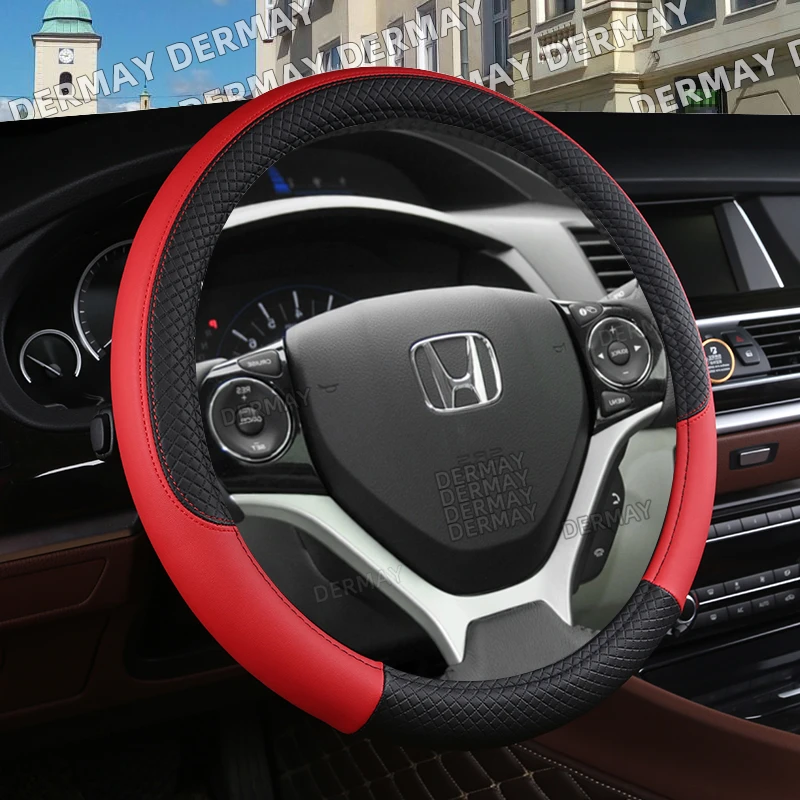 자동차 핸들 커버 Honda Civic 용 인조 가죽 스퀘어 엠보싱 2004 2006 2007 2008 2009 2012 2013 2014 자동차 액세서리