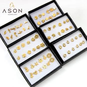 ASONSTEEL 여성용 빈티지 스터드 귀걸이 세트, 눈송이 피어싱, 스테인리스 스틸, 모던 골드 컬러, 외과용, 상자당 6 쌍