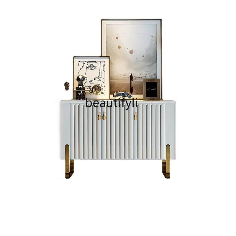 

yj Affordable Luxury Style Stone Plate Entrance Cabinet Modern Minimalist Curio Cabinet Italian Storage Sideboard Cabinet