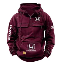 Sweat à capuche rétro Honda pour homme, automne et hiver, avec fermeture éclair, multi-poches, style streetwear, décontracté, sport et loisirs 5