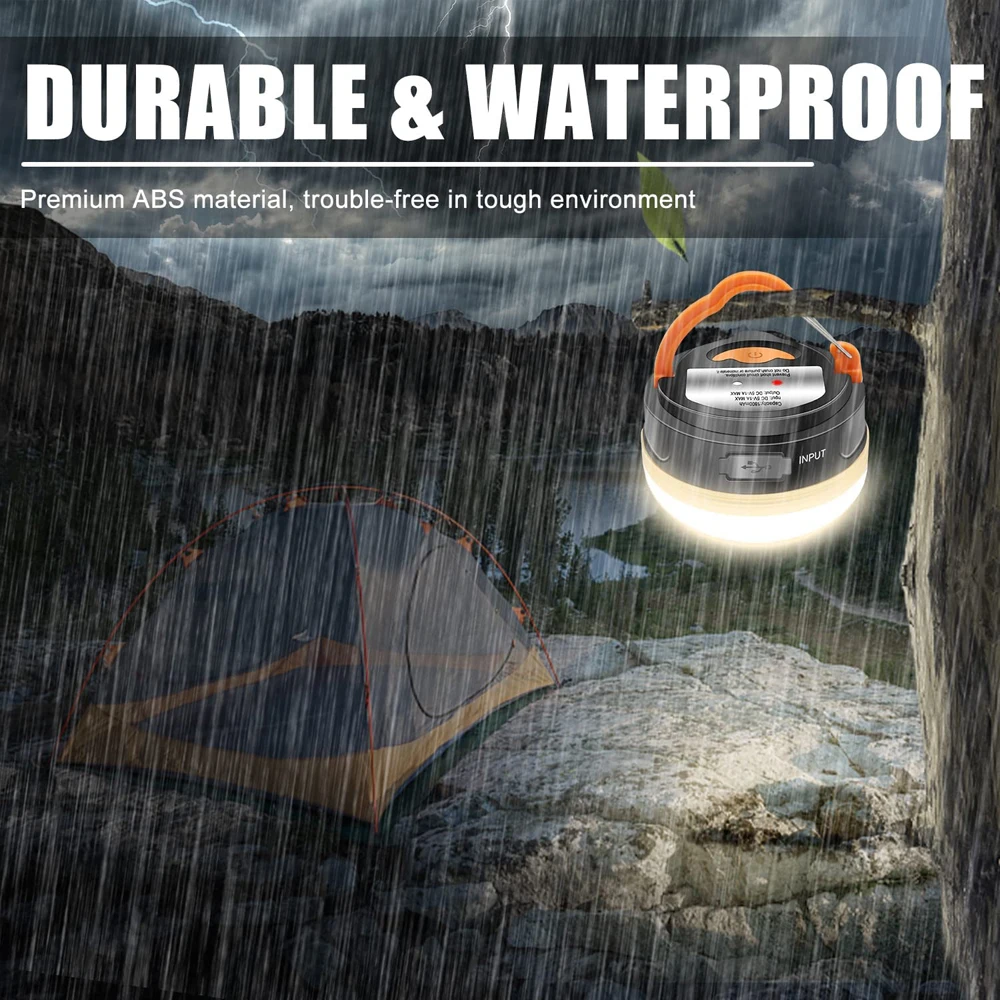 LED Camping Lantern Portable 3 Lighting Mode Rechargeable 1800mAh Waterproof Hook Magnetic Base Tent Emergency Light