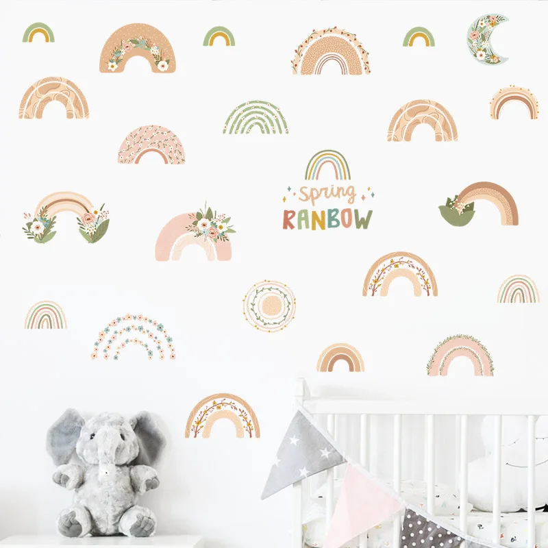 Cartoon Animals Rainbow Wall Stickers for Baby Room Kids room Girls Bedroom Wall Decor Removable PVC Wall Decals for Home Decor