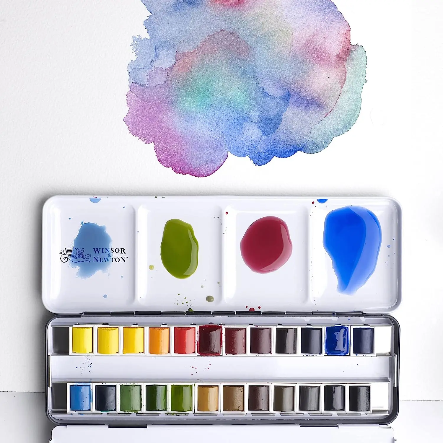 Vítěz & newton odborný voda barva lehoučké kov skříňka 24 půl pans barevná paleta akvarel kartáč acuarela výtvarník barvicí prostředek