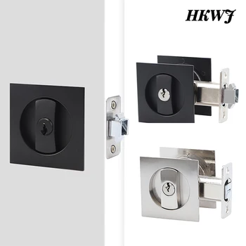 Square Privacy Pocket Door Lock with Keys, Sliding Barn Door Lock Latch Invisible Recessed  for 1 3/8” to 2 3/16” Thickness Door