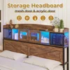 LED Queen Size Bed Frame with Tall Storage Headboard & 4 Drawers, Platform Metal Bed Frame with Sliding Acrylic Door 5