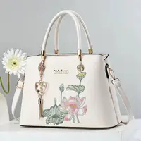Embroidery lotus Women Crossbody Bag 2024 Thread Luxury Handbag Pu Leather Women Shoulder Bags Brand Sequined Tassel Bag