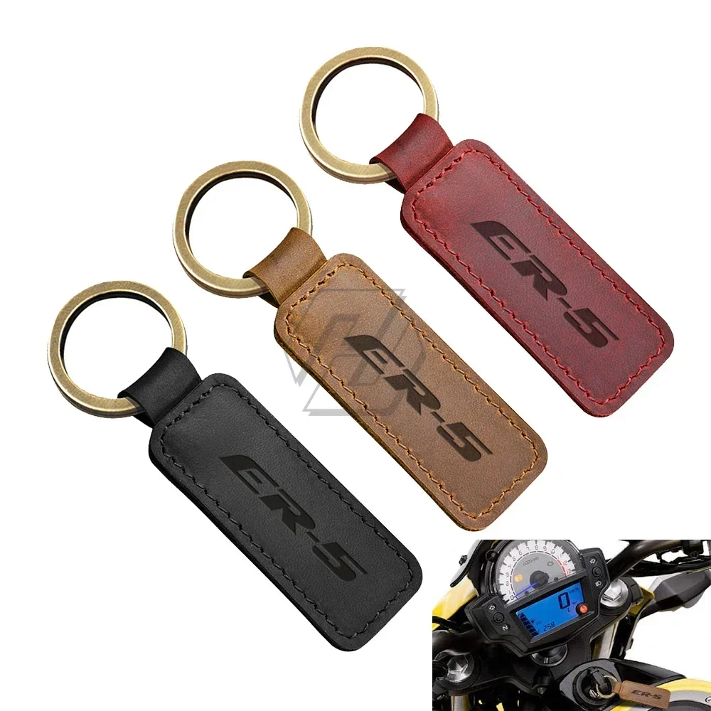 

For Kawasaki ER-5 ER-5N ER5N Models Motorcycle Keychain Cowhide Key Ring