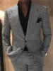 2 Piece Plaid Men Suits for Wedding Houndstooth Checkered Groom Tuxedos Male Fashion Clothes Costumes Set Jacket with Pants 1