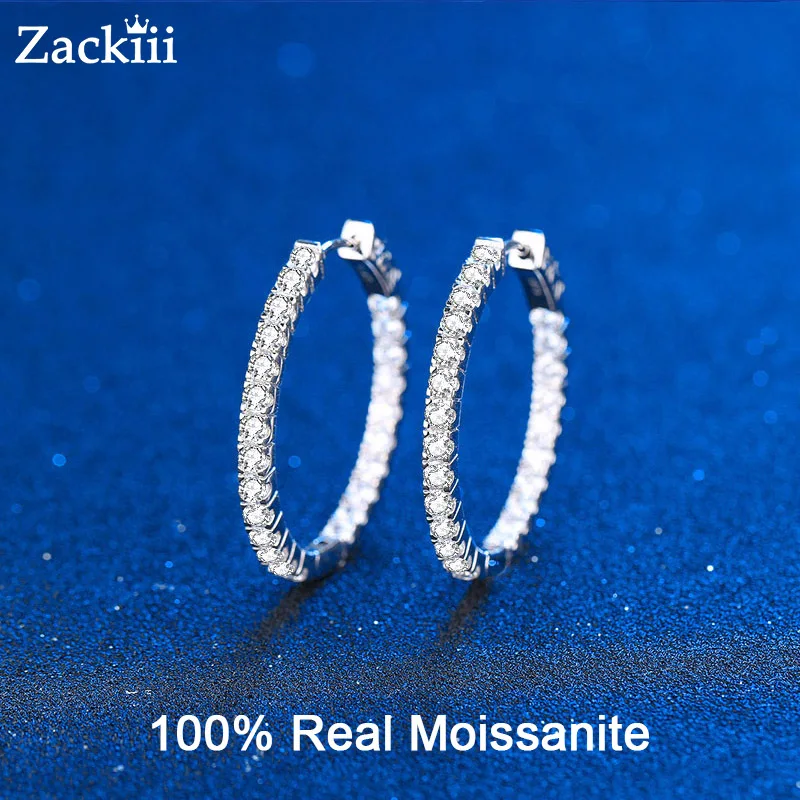 

Женские серьги-кольца с муассанитом Zackiii, серьги из серебра 2,88 пробы со сверкающими бриллиантами, большой размер 2,5 мм, 925