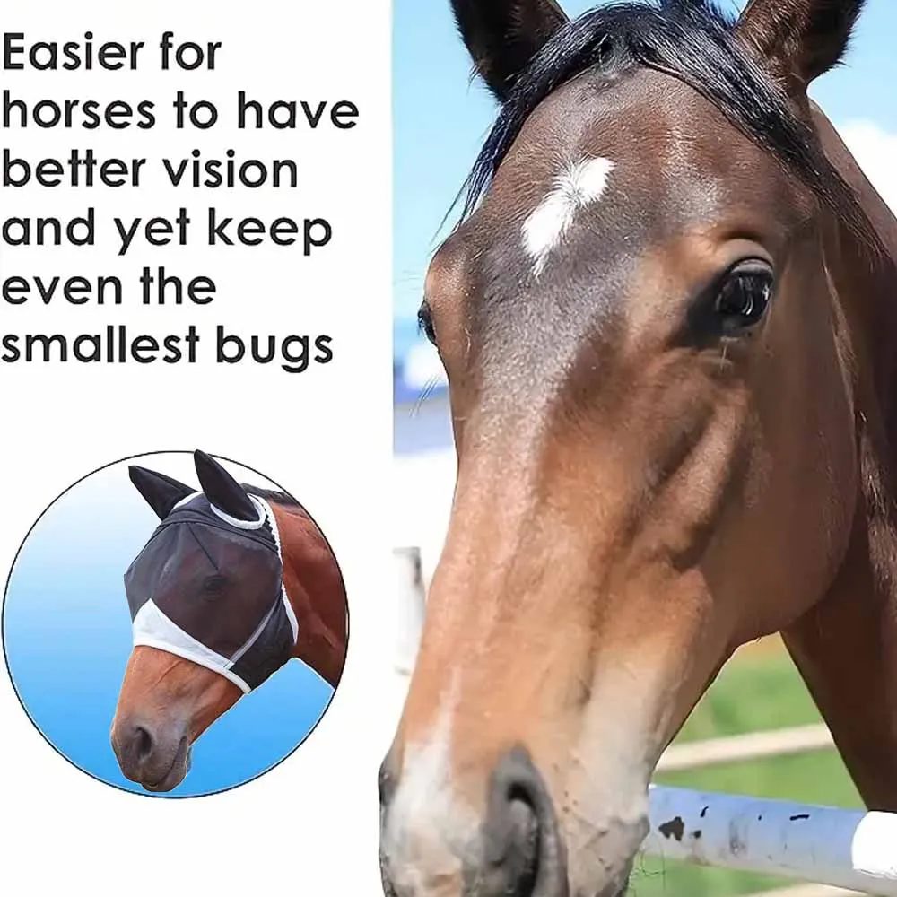 Horse Mask Adjustable Breathable Anti-uv Anti-mosquito Pet Eye Shield Mesh Fly Protective Cover horse mask