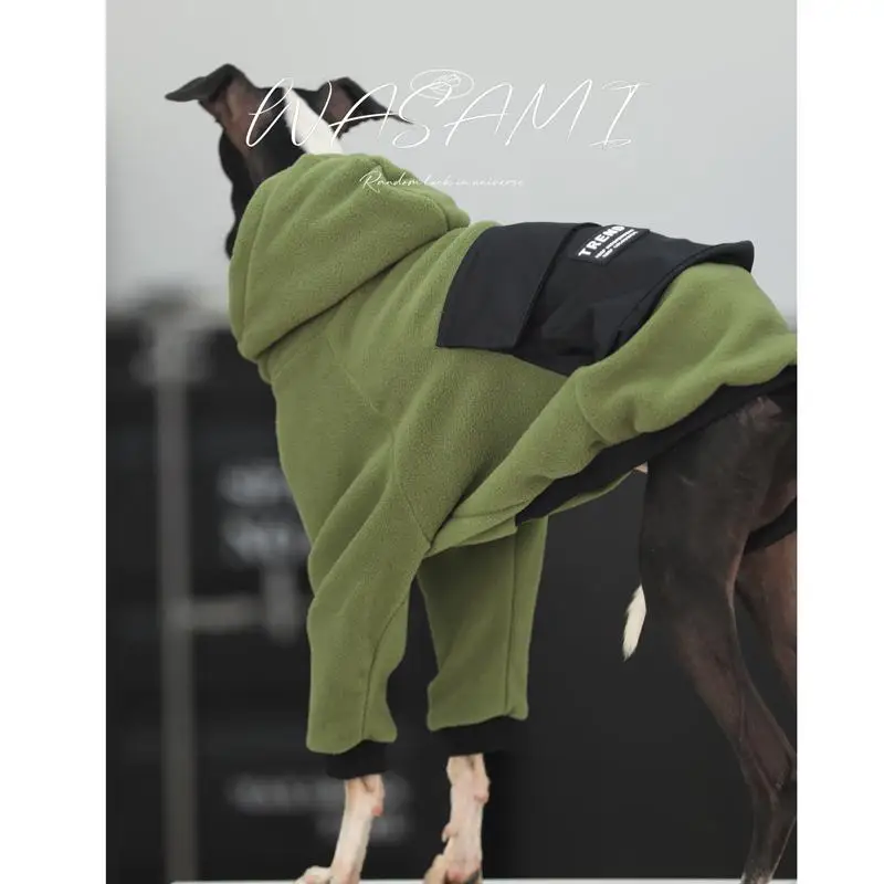 패션 이탈리아 그레이하운드 옷 녹색 스트레치 소프트 Whippet 두 다리 나들이 개 옷 겨울에 그레이하운드 따뜻한 옷