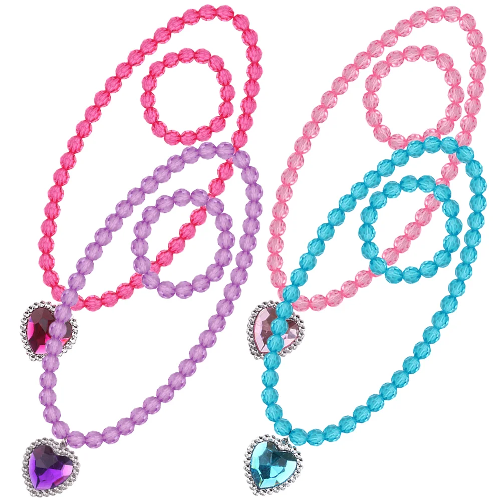 4 Sets Children's Necklace Eye-catching Jewelry Kids Gift Bracelet Decors Toddler Girl for Girls Little Princess Plastic