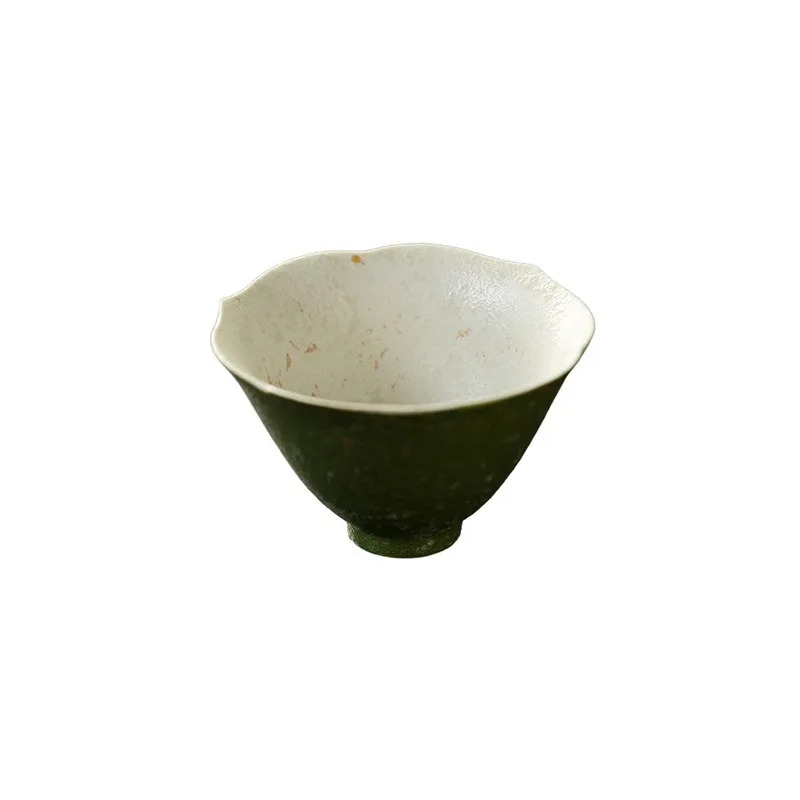 Retro small green orange ceramic teacup Kung Fu tea set tea cup flower mouth teacup single cup hat cup incense cup