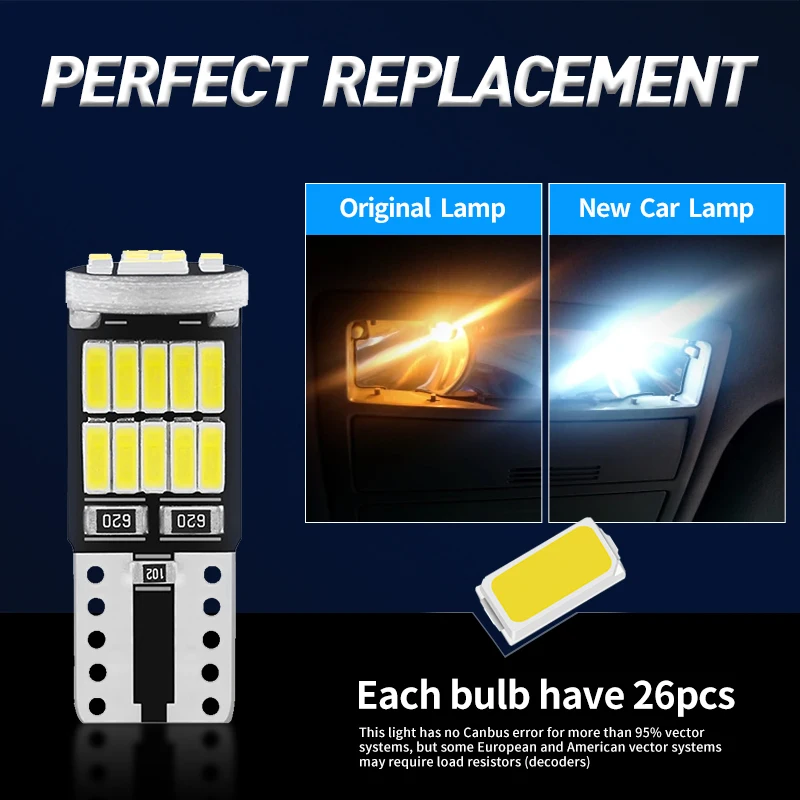 �ڵ��� �� ���� ��ȣ�� ���� ��ȣ ���� �׼�����, W5W T10 LED ����, 26SMD �ſ� ���� 6000K Canbus, 2 ��