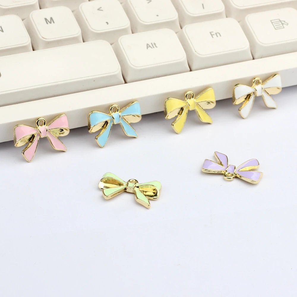 Zinc Alloy Color Spray Paint Enamel Mini Bow Charms Pendant 10pcs/lot For DIY Jewelry Making Accessories