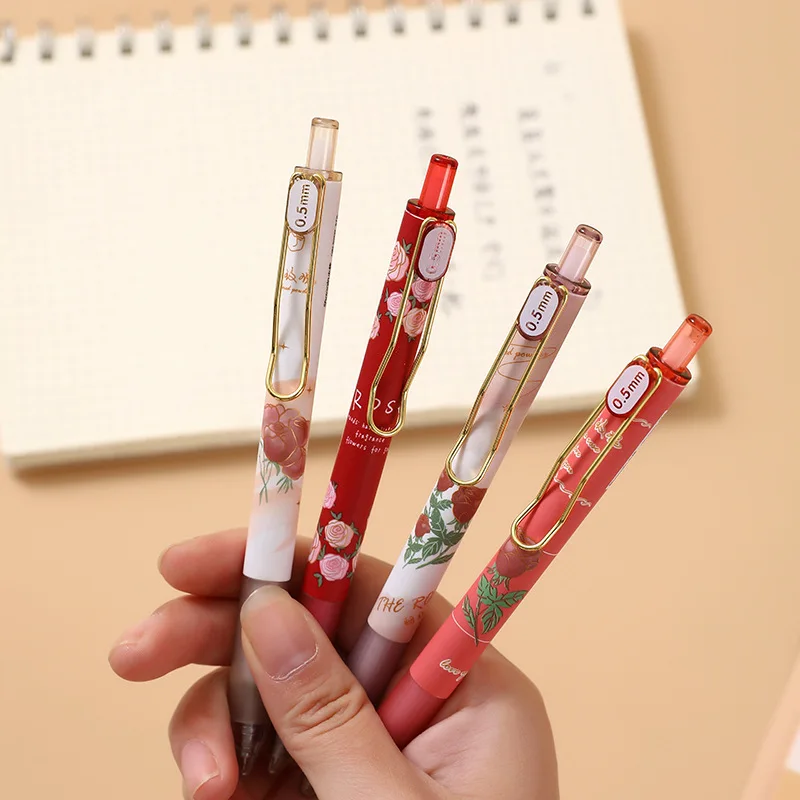 4 pcs/set Romantic Rose ST Tip Mechanical Gel Ink Pens School Office Writing Supplies Gift Stationery Art Supplies C