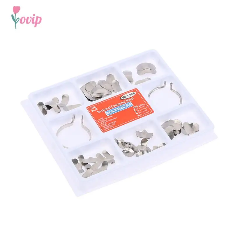 

100Pcs 35um Full Kit Dental Matrix Sectional Contoured Matrices + Metal Matrices 2 Rings