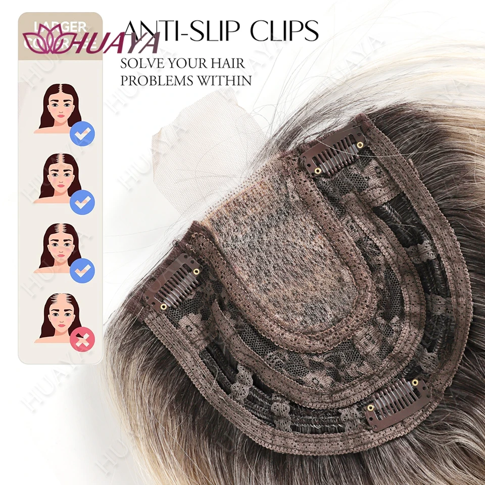 22 inch Synthetic Topper Wigs for Women Wave Head Top Hair Clip Topper Hair Extensions Middle-part Bangs with Front Small Lace