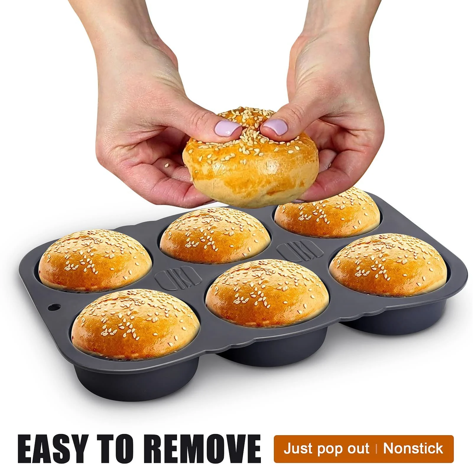 6 Cavity Hamburger Bun Mould Foldable Reusable Baking Bread Mould -40℉ to +446℉ Heat Resistance Kitchen