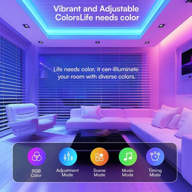 25/50/100/130/200FT RGB LED Smart Light Strip, App & 24-Key Remote Control, Music Sync, 24V, Multiple Modes for Living Room Bedroom Courtyard Party Halloween Christmas Decor 2