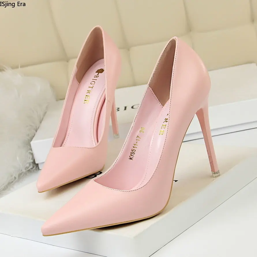 

Women Thin Super High Heels, Shallow Cut Pointed Sexy Single Shoes